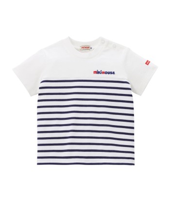 T-SHIRT MANCHES COURTES EN COTON À RAYURES BLEU ET BLANC JUSQU'A -70%! 