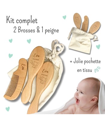 Kit brosses bébé personnalisé (2 Brosses, 1 peigne) Amélioration de cerveau avec