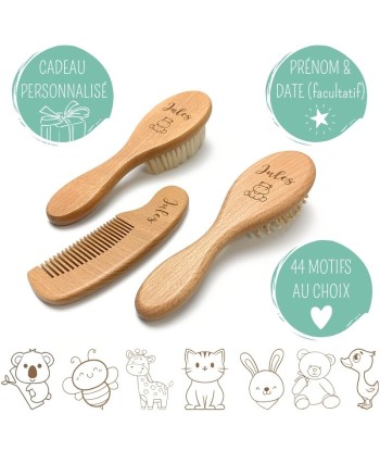 Kit brosses bébé personnalisé (2 Brosses, 1 peigne) Amélioration de cerveau avec