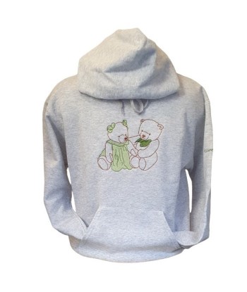 Sweat-shirt gris chiné - Broderie Couple d'oursons - motif vert est présent 