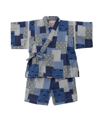 JINBEI EN COTON BLEU MARINE À CARREAUX DEUX PIÈCES le des métaux précieux